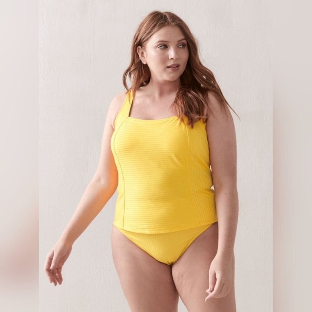 Addition Elle Yellow Ribbed Tankini Swim Suit Top Swimsuit Plus Size 2X Beach